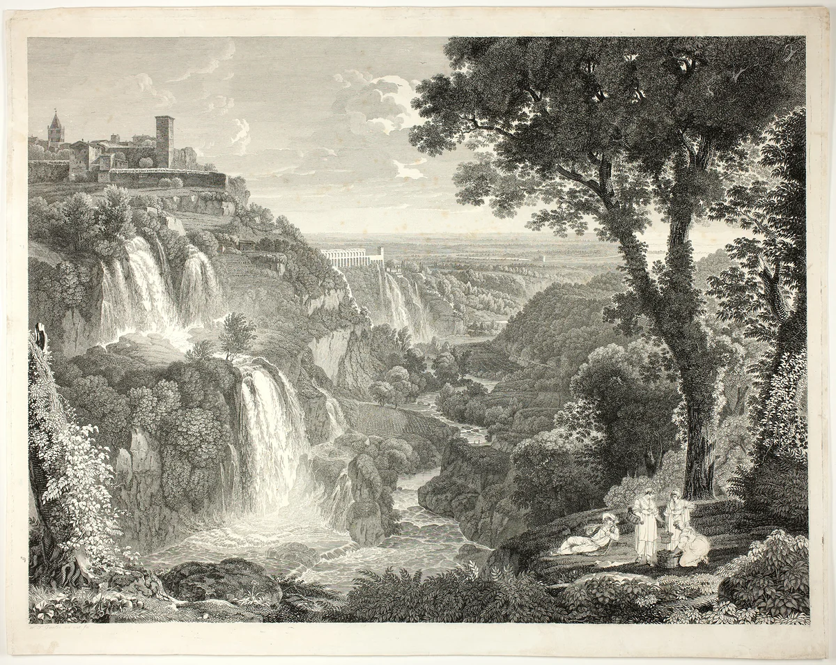 The Principal View of the Large and Small Cascades at Tivoli by Friedrich Wilhelm Gmelin, print, 1780-1820