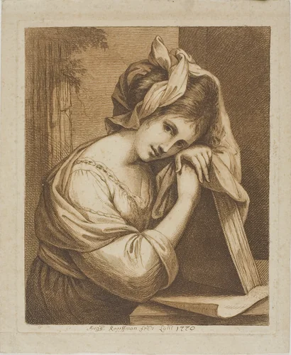 Woman Resting Her Head on a Book by Angelica Kauffmann, print, 1770