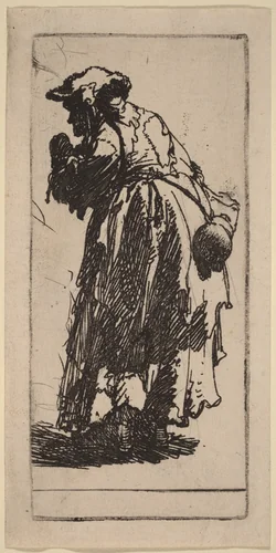 Old Beggar Woman with a Gourd by Rembrandt van Rijn, print, 1630
