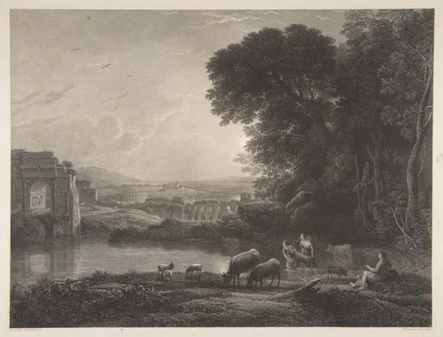 Landscape with Roman Ruins by William Miller, print, 1820-1882