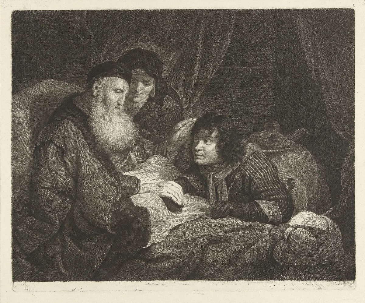 Isaak zegent Jakob by Johannes Pieter de Frey, print, 1798