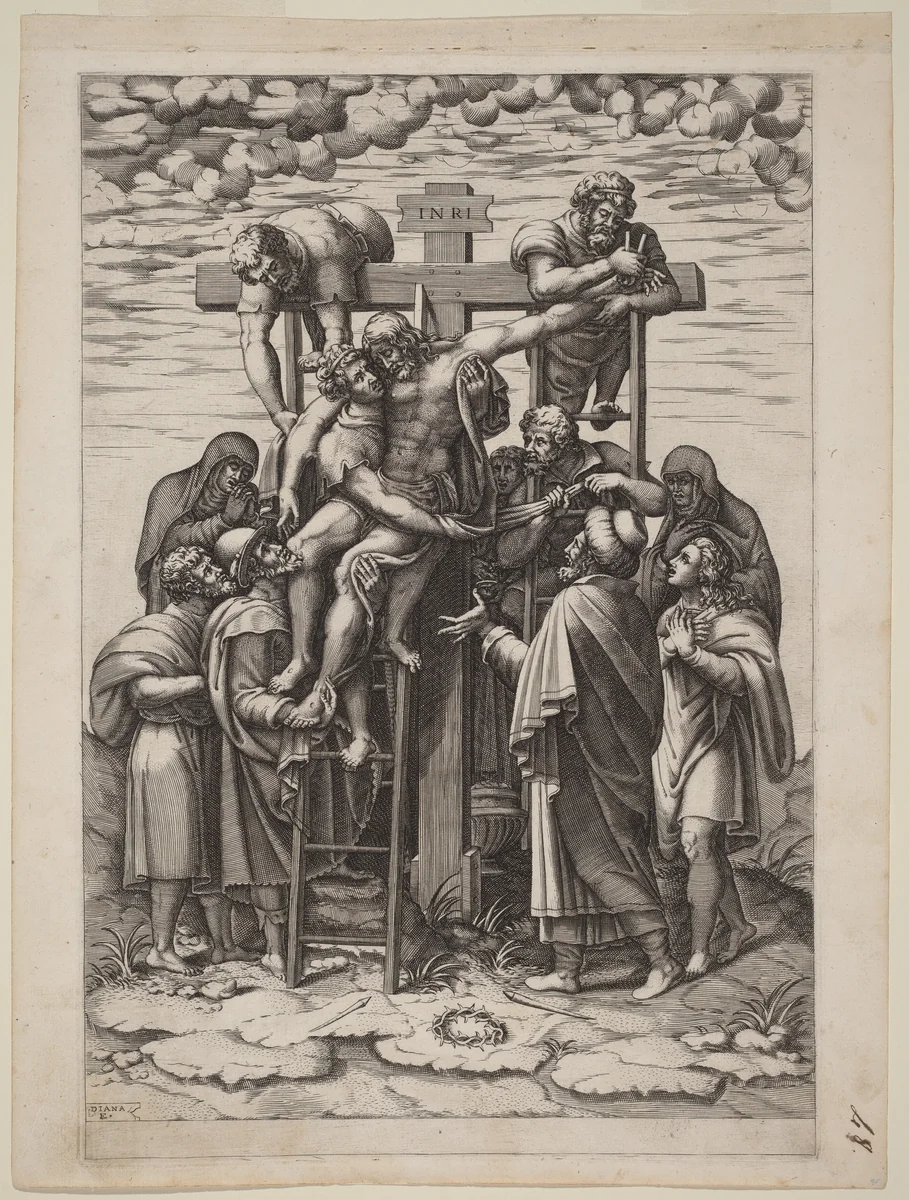 The Descent from the Cross by Diana Scultori, print, 1561-1565