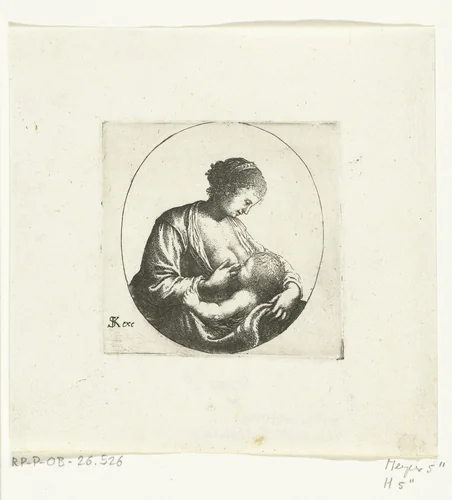 Maria geeft Christus de borst by Willem Basse, print, 1633-1672