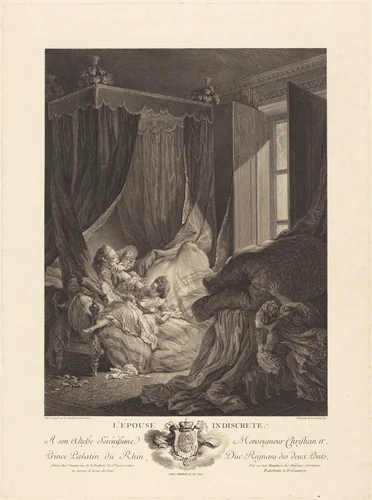 L'Epouse indiscrete by Nicolas Delaunay; Pierre-Antoine Baudouin, print, 1771