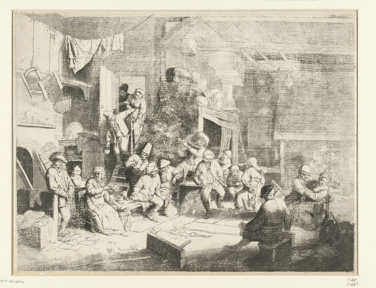 Dans in de herberg by Adriaen van Ostade, print, 1650-1654