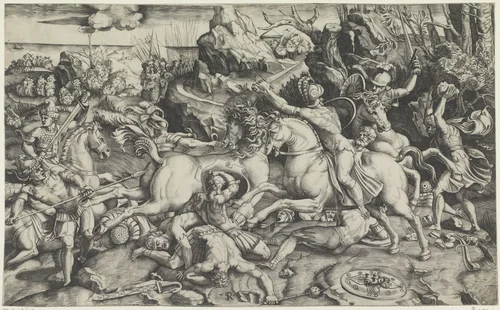 Gevechtsscène by Unknown, print, 1498-1532