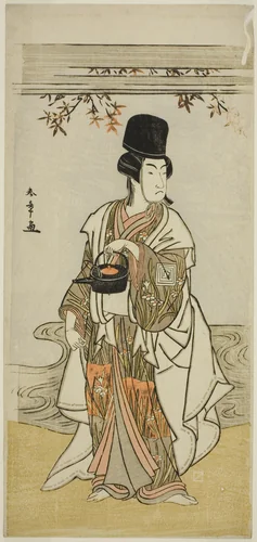 The Actor Ichikawa Monnosuke II as the Court Servant Shoheida Sadamori in the Play Masakado Kammuri no Hatsuyuki, Performed at the Nakamura Theater in the Eleventh Month, 1777 by Katsukawa Shunsho (勝川 春章), print, 1772-1782