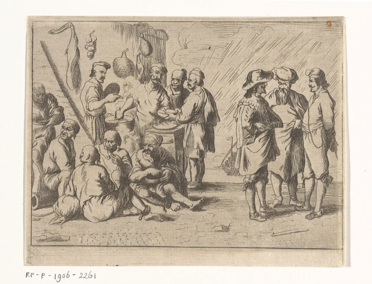 Islamitische galeislaven krijgen eten by M. Schaep, print, 1649