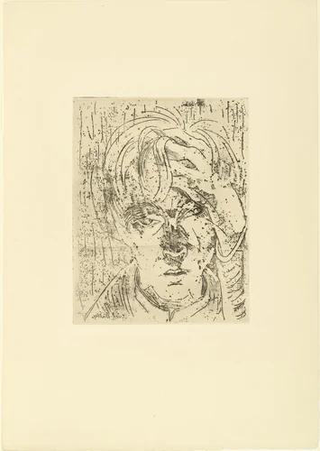 Self-Portrait, Head Propped on Hand (Selbstbildnis, den Kopf in die Hand gestützt) by Walter Gramatté, print, 1925