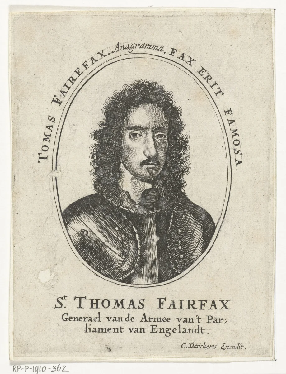 Portret van Sir Thomas Fairfax by Cornelis Danckerts, print, 1613-1656