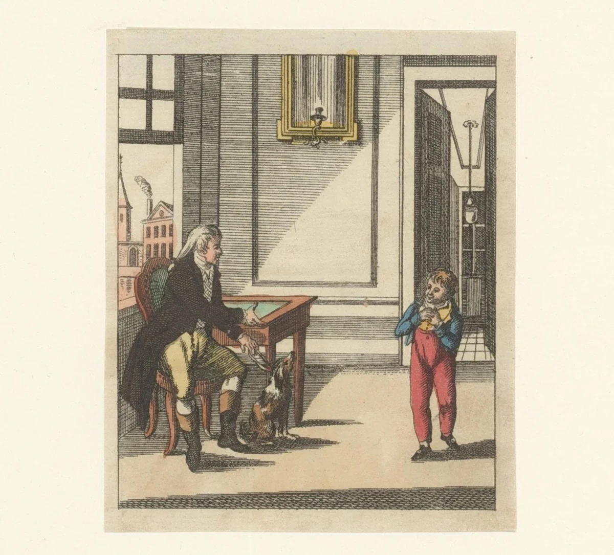 Vader geeft een zoon een hond by anonymous, print, 1800-1899