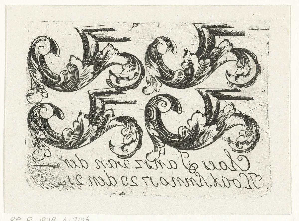 Vier ornamenten by Claes Jansz van der Hout, print, 1723