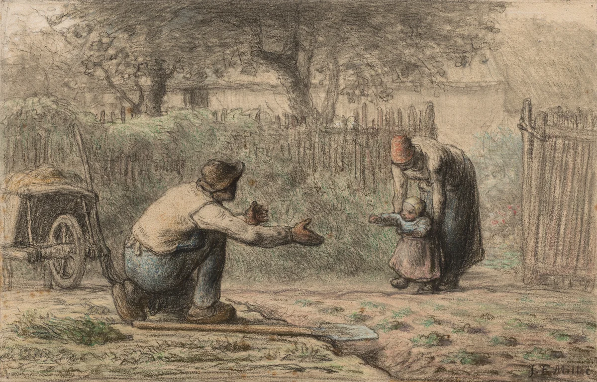 First Steps by Jean-François Millet, drawing, 1854-1871