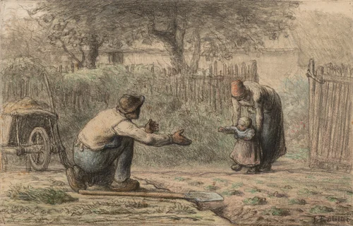 First Steps by Jean-François Millet, drawing, 1854-1871