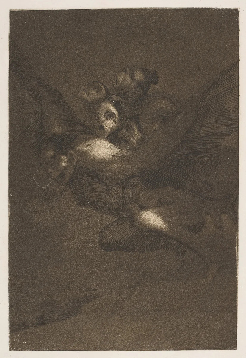 Plate 64 from "Los Caprichos": Bon Voyage (Buen Viage) by Goya, print, 1799