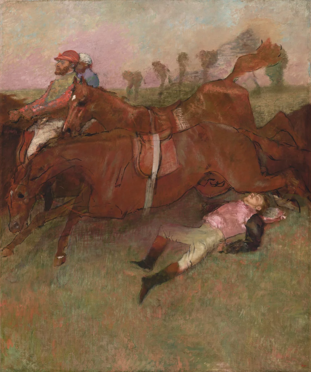 Scene from the Steeplechase: The Fallen Jockey by Edgar Degas, painting, 1866-1881