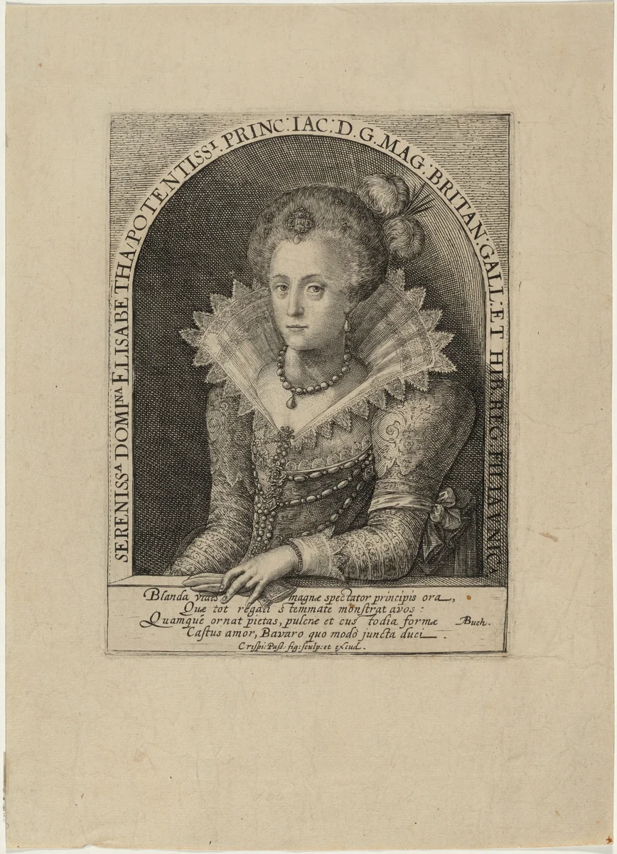 Elizabeth, Princess, Wife of the Elector Palatine Frederick V, King of Bohemia by Crispijn van de Passe I, print, 1565-1637