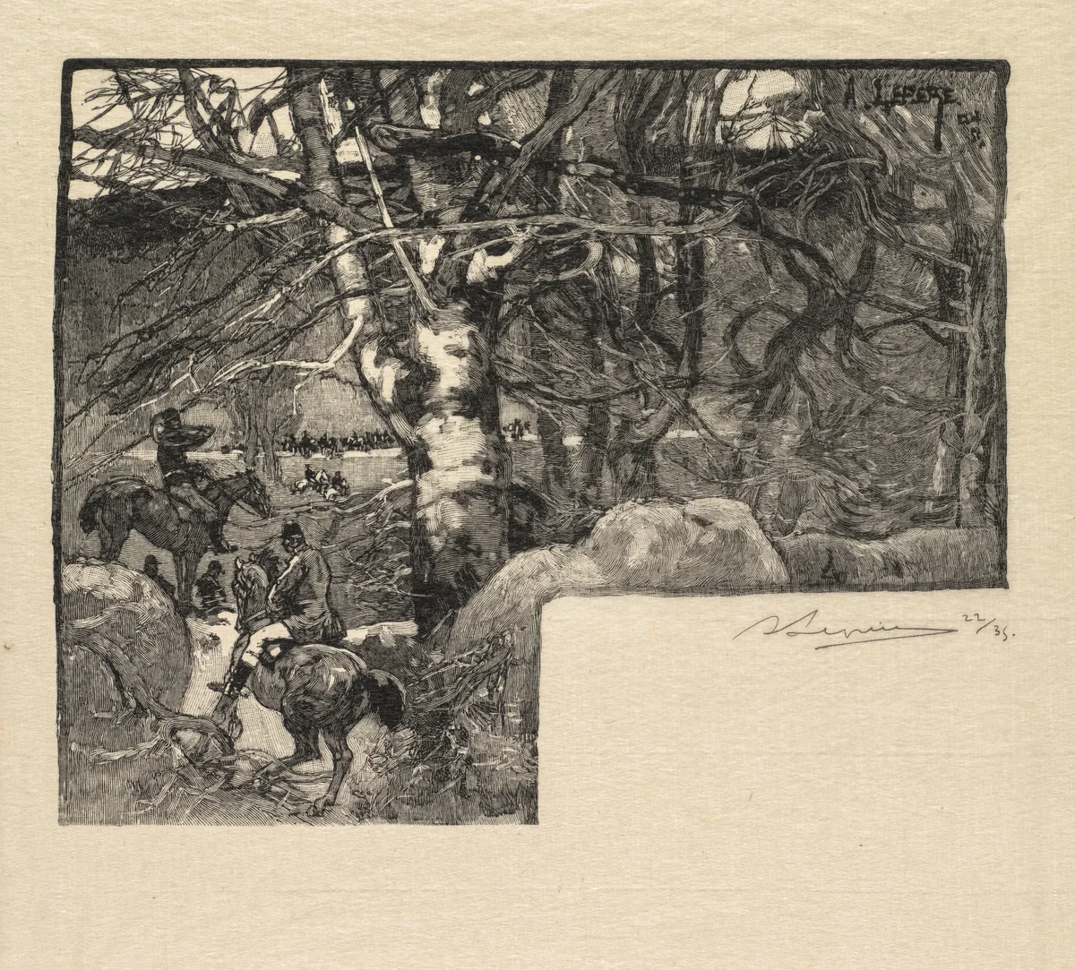 Fontainebleau Forest: Ride to the Hounds at Mont-Gérard (La Forêt de Fontainebleau: Une chasse au Mont-Gérard) by Auguste Louis Lepère, book, 1890