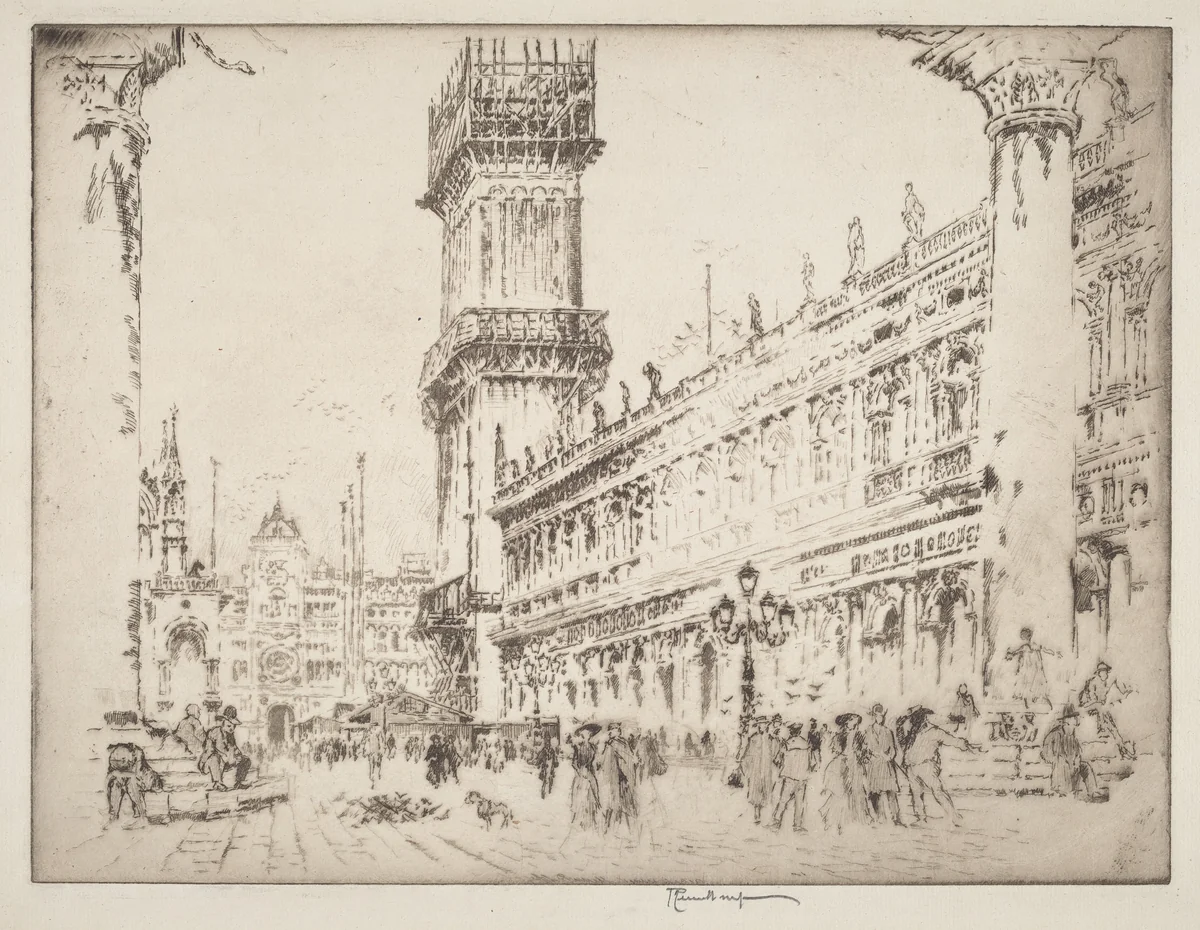 Rebuilding the Campanile, Venice, No.II by Joseph Pennell, print, 1911