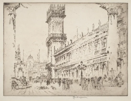 Rebuilding the Campanile, Venice, No.II by Joseph Pennell, print, 1911
