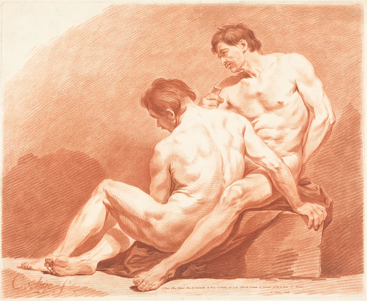 Two Male Nudes by Jean-François Janinet; Charles-Nicolas Cochin II, print, 1786
