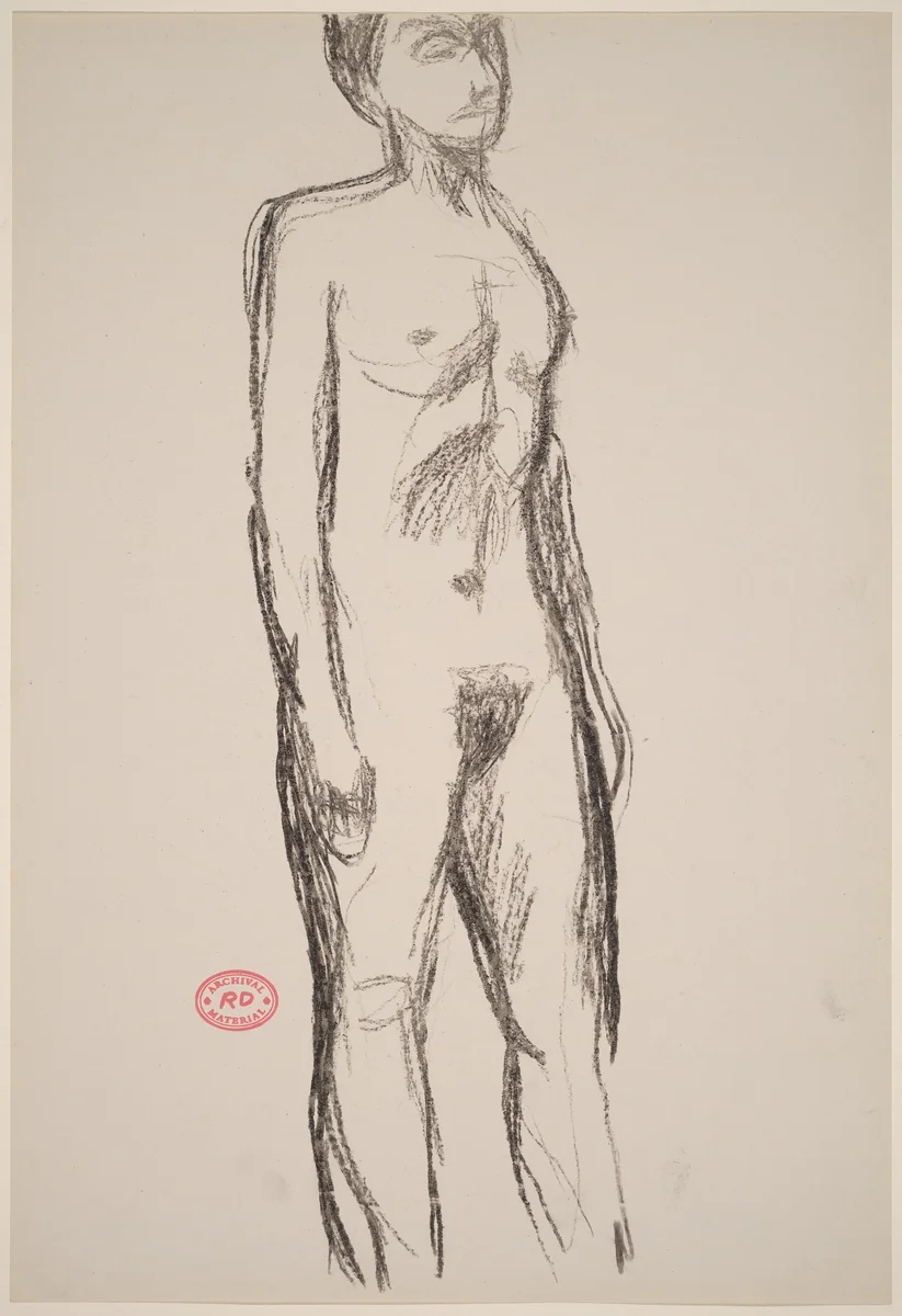 Untitled [standing nude with her arms to her sides] by Richard Diebenkorn, drawing, 1955-1967