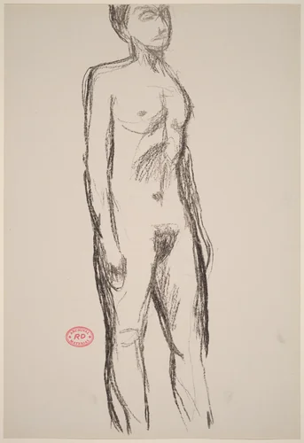 Untitled [standing nude with her arms to her sides] by Richard Diebenkorn, drawing, 1955-1967