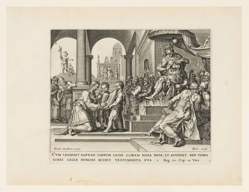 Saphan Reading the Book of the Law to Josiah by Claes Jansz Visscher, print, 1564-1646