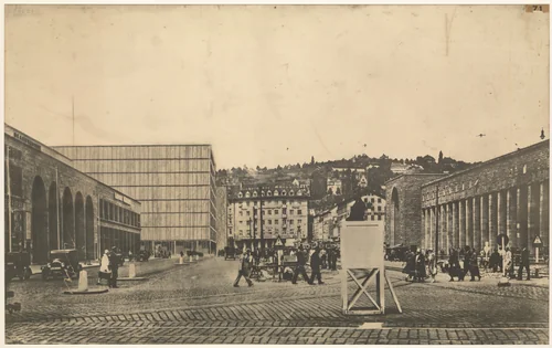 Bank and Office Building project, Stuttgart, Germany (Perspective view from Hindenburgplatz) by Ludwig Mies van der Rohe, architecture, 1928