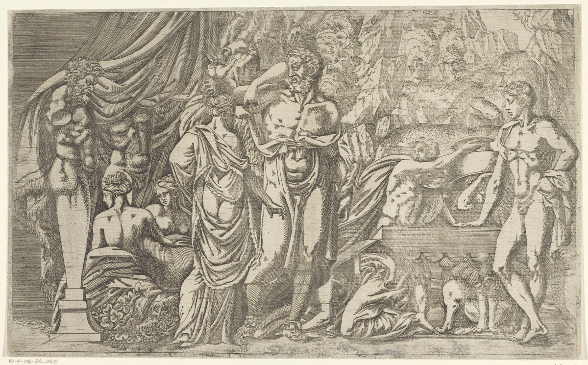 Hercules en Omphale by Unknown, print, 1542-1543