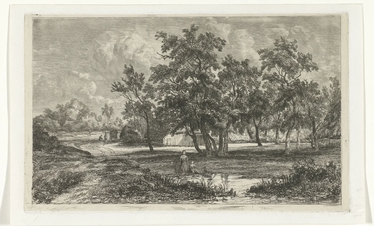 Landschap met boerderij tussen de bomen by Christiaan Immerzeel, print, 1818-1886