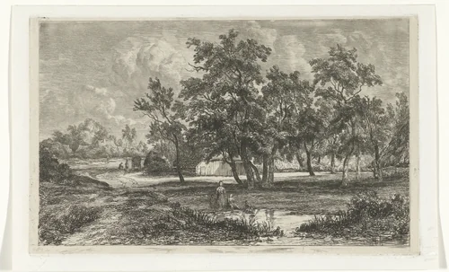 Landschap met boerderij tussen de bomen by Christiaan Immerzeel, print, 1818-1886