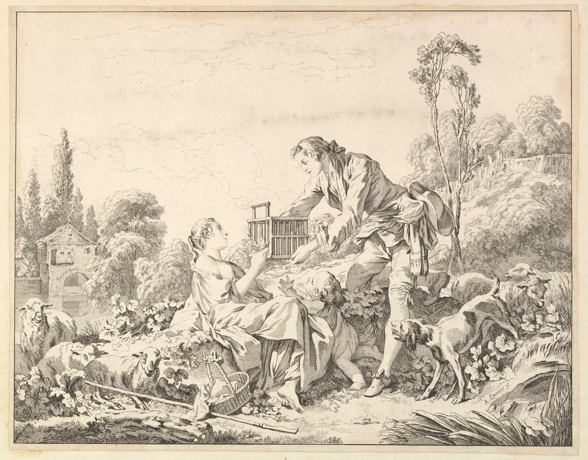 A Kind Shepherd by André Laurent, print, 1708-1747