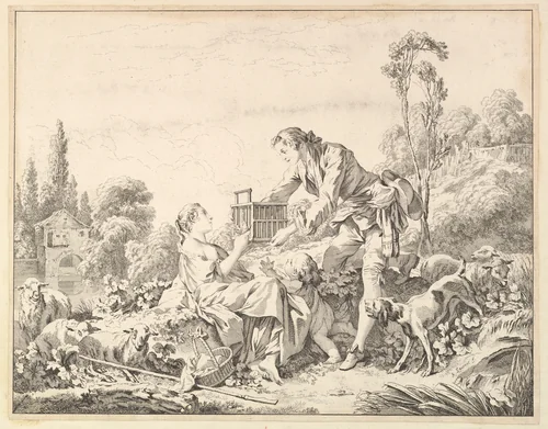 A Kind Shepherd by André Laurent, print, 1708-1747