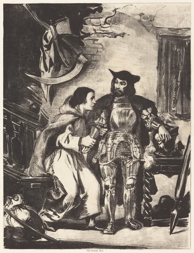 Brother Martin with Goetz by Eugène Delacroix, print, 1836