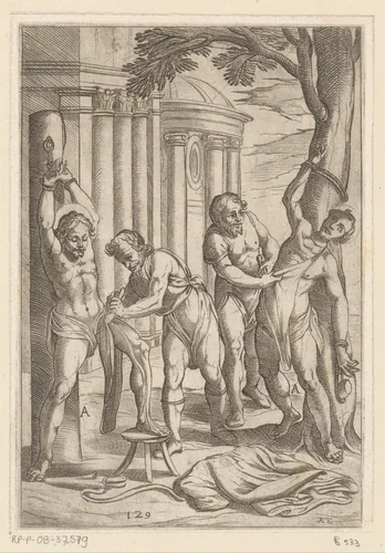Foltering: het afstropen van de huid by Unknown, print, 1565-1630