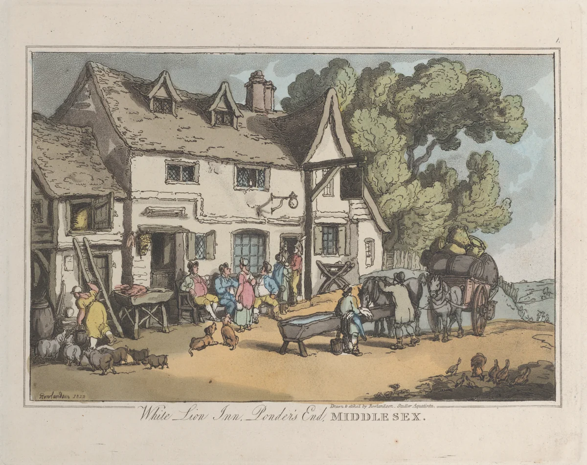 White Lion Inn. Ponder's End, Middlesex by Thomas Rowlandson, print, 1822