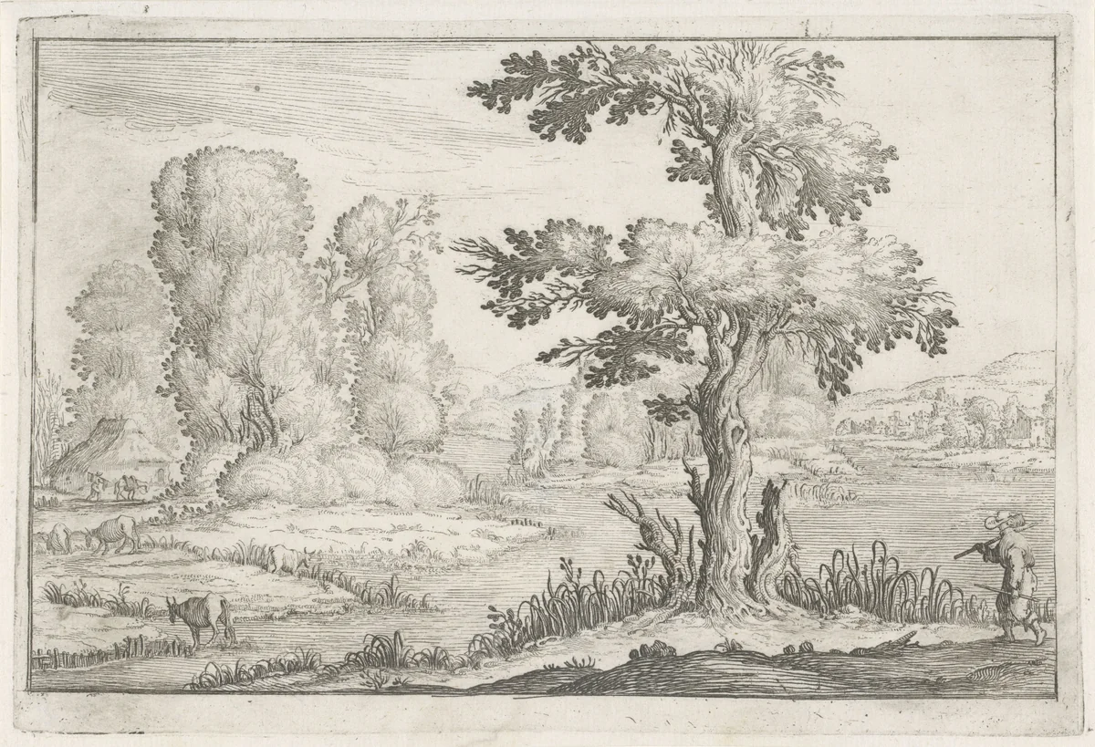 Landschap met ossen by Ercole Bazicaluva, print, 1615-1666