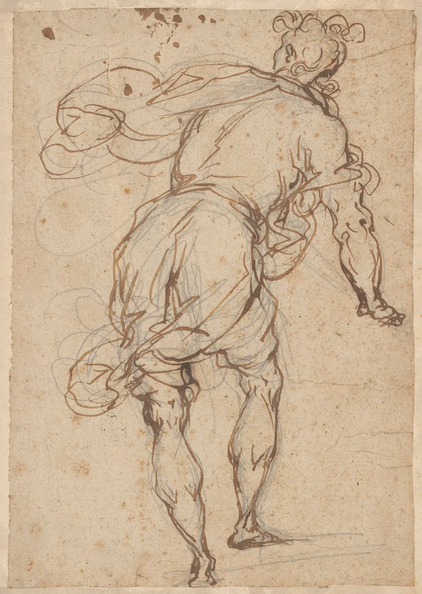Male Figure Seen from Behind by Alessandro Maganza, drawing, 1600-1613