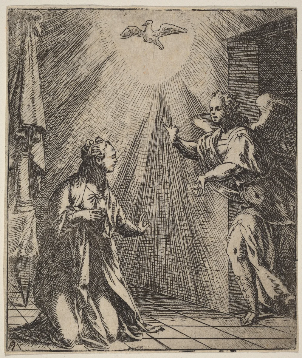 The Annunciation by Giovanni Battista Fontana, print, 1524-1587