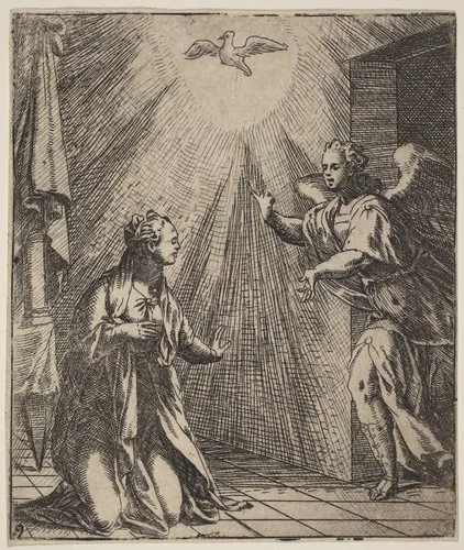 The Annunciation by Giovanni Battista Fontana, print, 1524-1587