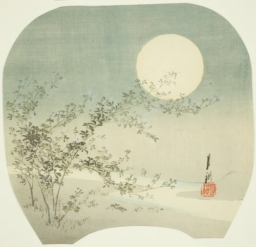 Full Moon and Autumn Flowers by the Stream by Ogata Gekko, print, 1890-1900