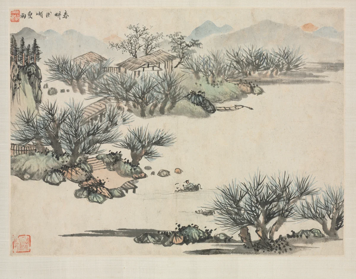 Landscape Album in Various Styles: Spring Plowing by Zha Shibiao, painting, 1684