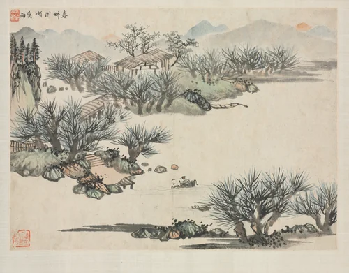 Landscape Album in Various Styles: Spring Plowing by Zha Shibiao, painting, 1684