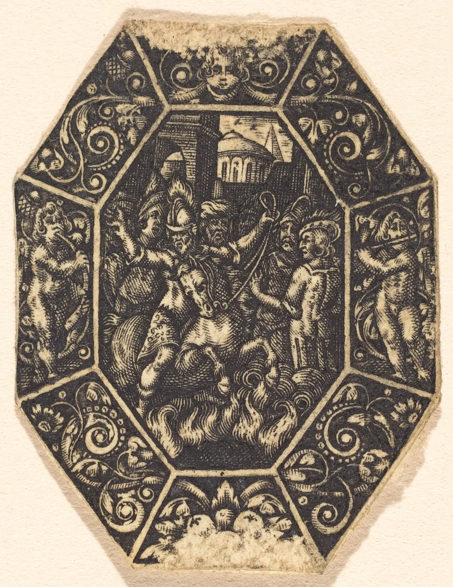 Man on Horseback by Antoine Jacquard, print, 1572-1652