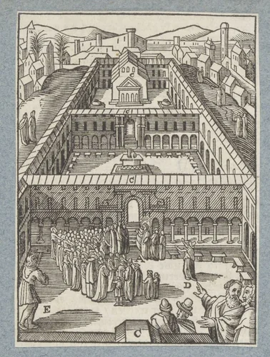 Gelijkenis van de farizeeër en de tollenaar in de tempel by Christoffel van Sichem, print, 1629