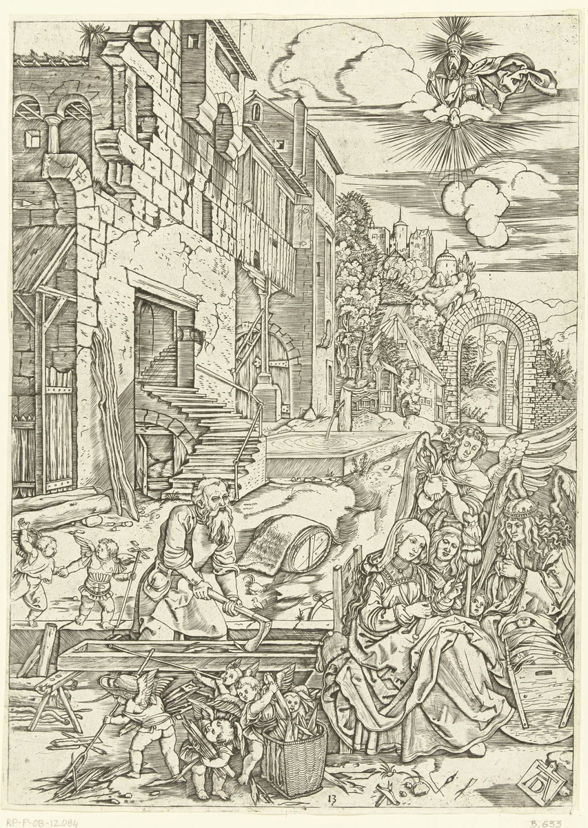 Heilige familie in Egypte by Marcantonio Raimondi, print, 1510-1515