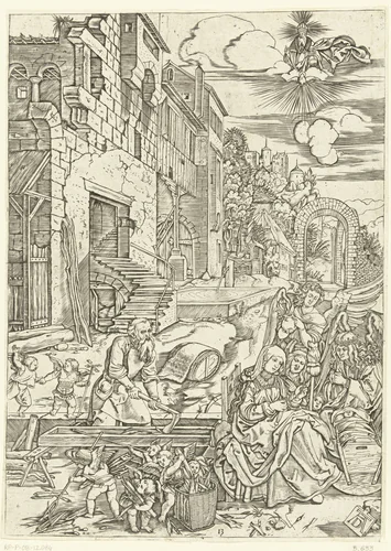 Heilige familie in Egypte by Marcantonio Raimondi, print, 1510-1515