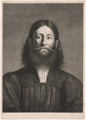 Portrait of a Bearded Man (so-called portrait of Giorgione), from Cabinet Reynst; Variarum imaginum a celeberrimis artificibus pictarum Caelaturae (Cabinet Reynst: Engravings of various images painted by famous artists) by Cornelis van Dalen II, print, 1655-1658