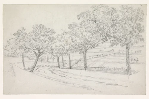 Weg tussen beboomde hellingen by Georges Michel, drawing, 1773-1843